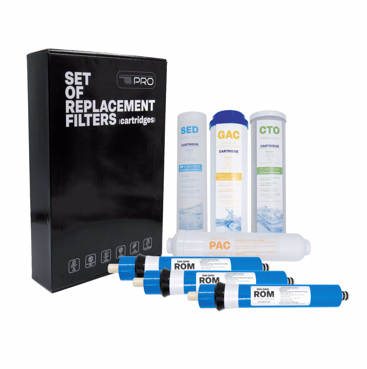 Set di cartucce di ricambio, 7 filtri a osmosi inversa PREMIUM, 3 membrane da 100 GPD, Spectrum Water PRO Series