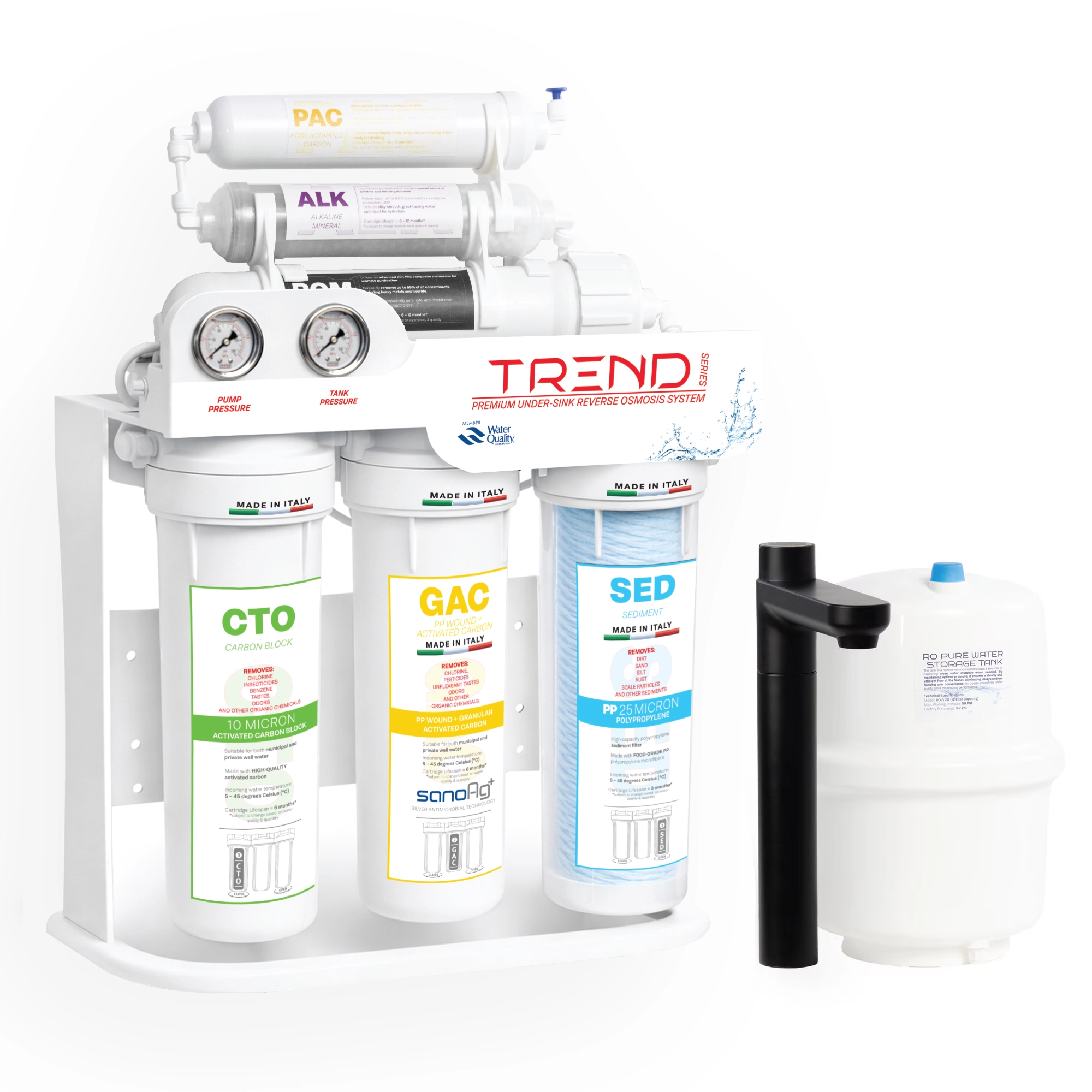 Sistema di filtrazione a osmosi inversa premium, Spectrum Water TREND Series, con pompa, 6 stadi, 75 GPD, TDS