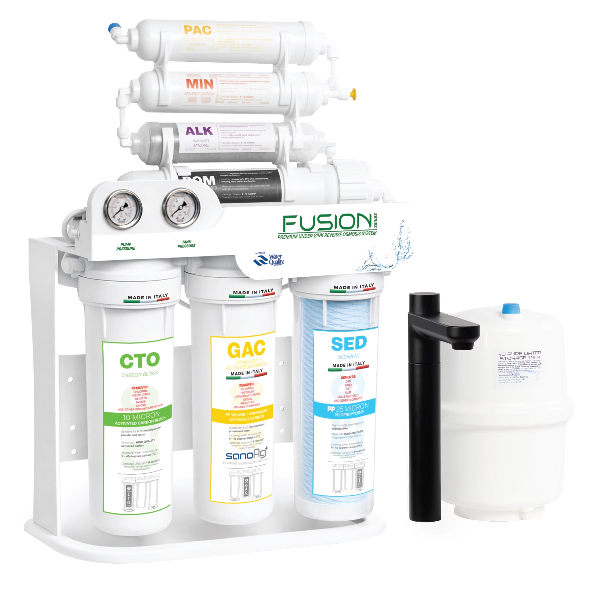 Sistema di filtrazione a osmosi inversa premium, Spectrum Water FUSION Series, con pompa, 7 stadi, 100 GPD, TDS